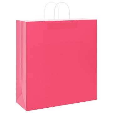 Pink Paper Bags with Handles - 50 Pcs | Eco-Friendly Packaging