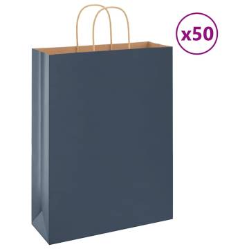 Eco-Friendly Blue Paper Bags with Handles - 50 pcs | HipoMarket