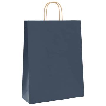 Eco-Friendly Blue Paper Bags with Handles - 50 pcs | HipoMarket