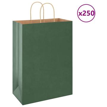 Eco-Friendly Green Paper Bags with Handles - 250 pcs