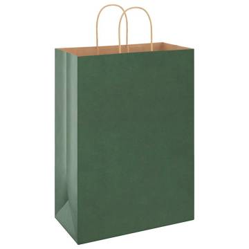 Eco-Friendly Green Paper Bags with Handles - 250 pcs