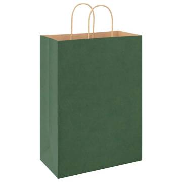 Eco-Friendly Green Paper Bags with Handles - 250 pcs