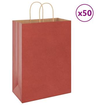 50 Red Paper Bags with Handles - Durable & Eco-Friendly