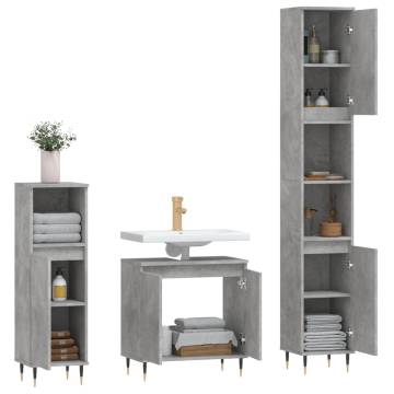 3 Piece Bathroom Furniture Set - Concrete Grey Engineered Wood