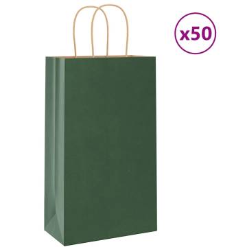 Paper Bags with Handles - Green Kraft | 50 pcs | Hipomarket