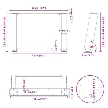 U-Shaped Coffee Table Legs - Black Steel (50x30-31 cm) - 2 pcs