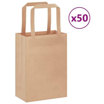 Brown Paper Bags with Handles - 50 Pcs | HipoMarket