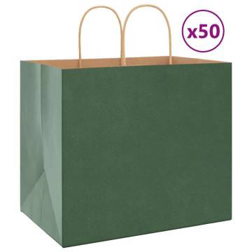 Eco-Friendly Green Paper Bags with Handles - 50 pcs | HipoMarket