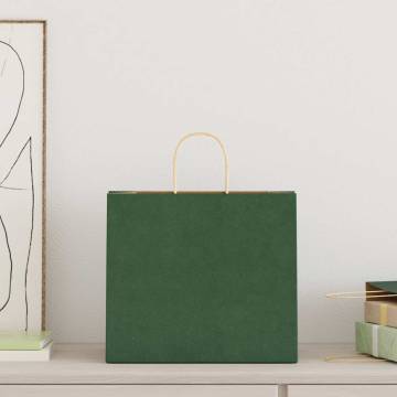 Eco-Friendly Green Paper Bags with Handles - 50 pcs | HipoMarket