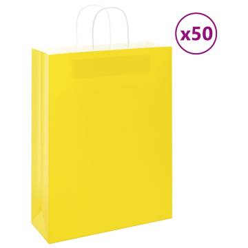 Eco-Friendly Yellow Paper Bags with Handles - 50 pcs