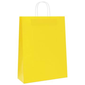 Eco-Friendly Yellow Paper Bags with Handles - 50 pcs