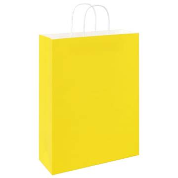 Eco-Friendly Yellow Paper Bags with Handles - 50 pcs