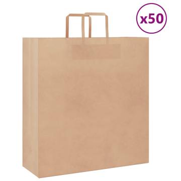 50 Brown Paper Bags with Handles - Durable & Recyclable