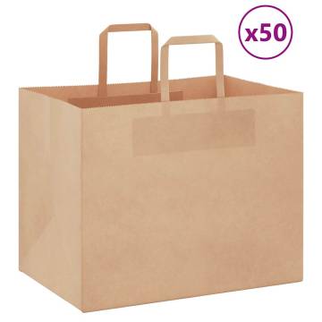 Eco-Friendly Brown Paper Bags with Handles - 50 pcs