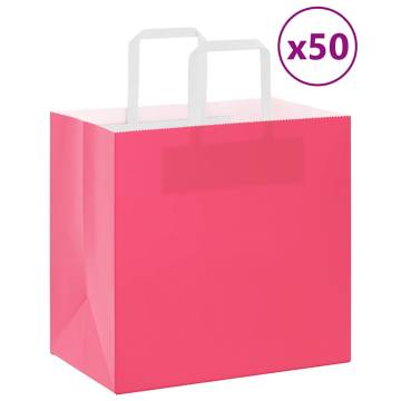 50 Pink Paper Bags with Handles - Durable & Recyclable