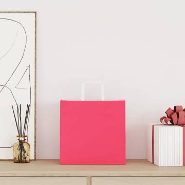 50 Pink Paper Bags with Handles - Durable & Recyclable