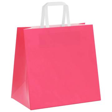 50 Pink Paper Bags with Handles - Durable & Recyclable