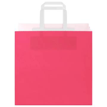 50 Pink Paper Bags with Handles - Durable & Recyclable