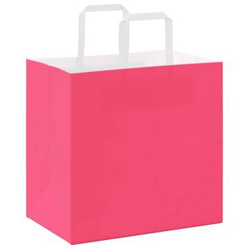 50 Pink Paper Bags with Handles - Durable & Recyclable