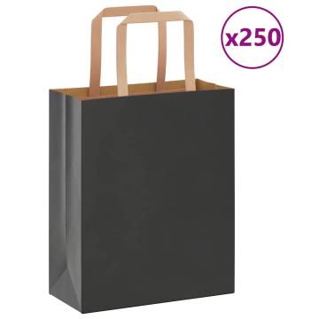 250 Black Paper Bags with Handles - Eco-Friendly & Durable