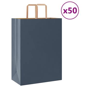 Blue Paper Bags with Handles - 50 Pcs | Sustainable Packaging