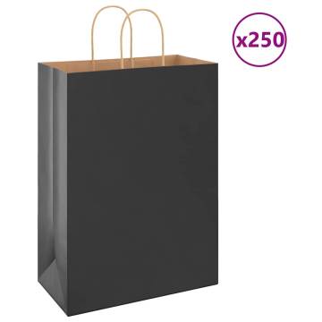 Black Paper Bags 250 pcs with Handles - Eco-Friendly & Durable