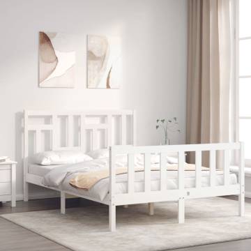 White Bed Frame with Headboard 140x190 cm | Solid Wood