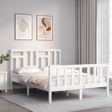 White Bed Frame with Headboard 140x190 cm | Solid Wood