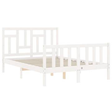 White Bed Frame with Headboard 140x190 cm | Solid Wood