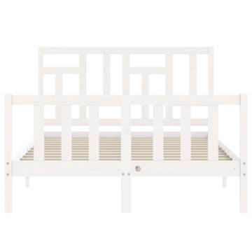 White Bed Frame with Headboard 140x190 cm | Solid Wood