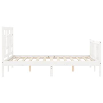 White Bed Frame with Headboard 140x190 cm | Solid Wood