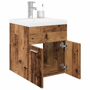 Stylish Sink Cabinet with Basin & Faucet - Old Wood Finish