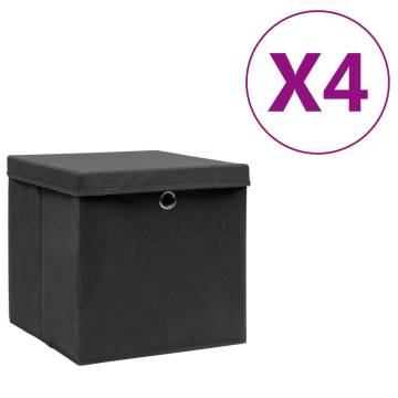 Storage Boxes with Covers - 4 pcs 28x28 cm Black | Hipo Market