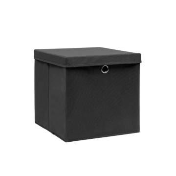 Storage Boxes with Covers - 4 pcs 28x28 cm Black | Hipo Market