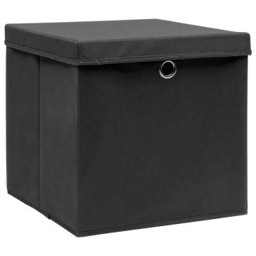 Storage Boxes with Covers - 4 pcs 28x28 cm Black | Hipo Market