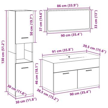 5 Piece Bathroom Furniture Set - Old Wood Engineered Wood