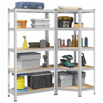 2 Piece 5-Layer Shelves Set - Silver Steel & Engineered Wood