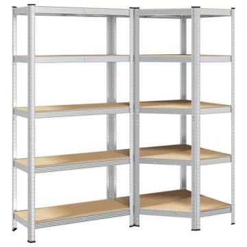 2 Piece 5-Layer Shelves Set - Silver Steel & Engineered Wood