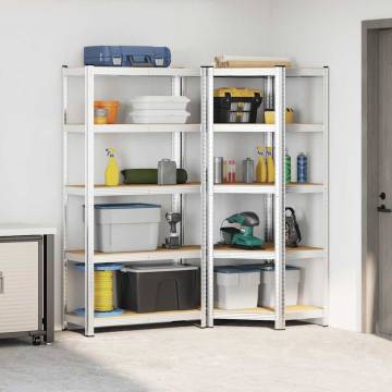 2 Piece 5-Layer Shelves Set - Silver Steel & Engineered Wood