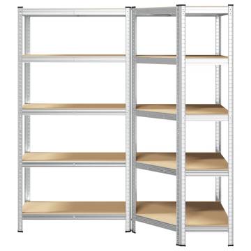 2 Piece 5-Layer Shelves Set - Silver Steel & Engineered Wood