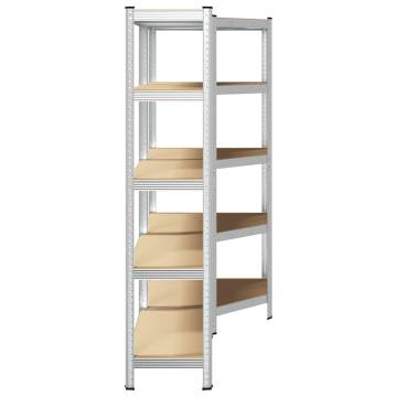 2 Piece 5-Layer Shelves Set - Silver Steel & Engineered Wood