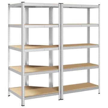 2 Piece 5-Layer Shelves Set - Silver Steel & Engineered Wood