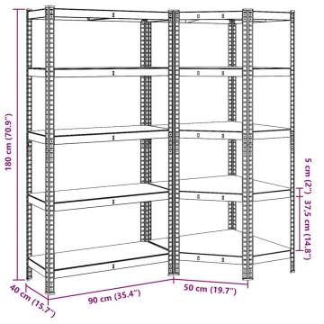 2 Piece 5-Layer Shelves Set - Silver Steel & Engineered Wood