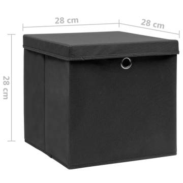 Storage Boxes with Covers - 4 pcs 28x28 cm Black | Hipo Market