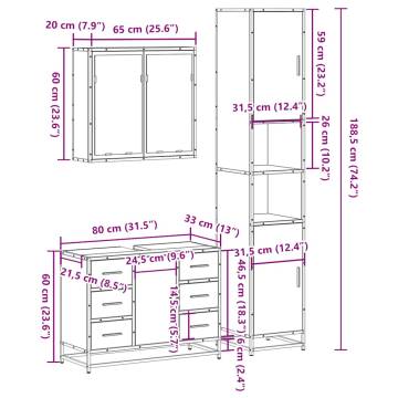 4 Piece Bathroom Furniture Set - Sonoma Oak - Stylish & Durable