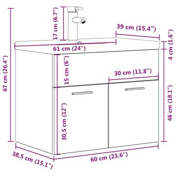 Stylish Bathroom Sink Cabinet with Basin & Faucet - Concrete Grey