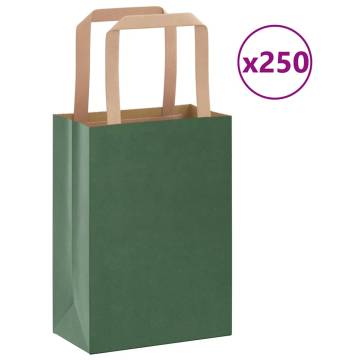 Eco-Friendly Green Paper Bags 250 pcs with Handles - 15x8x21 cm