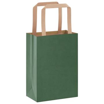 Eco-Friendly Green Paper Bags 250 pcs with Handles - 15x8x21 cm