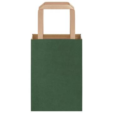 Eco-Friendly Green Paper Bags 250 pcs with Handles - 15x8x21 cm