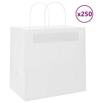 250 Pcs White Paper Bags with Handles - Eco-Friendly 26x17x25 cm